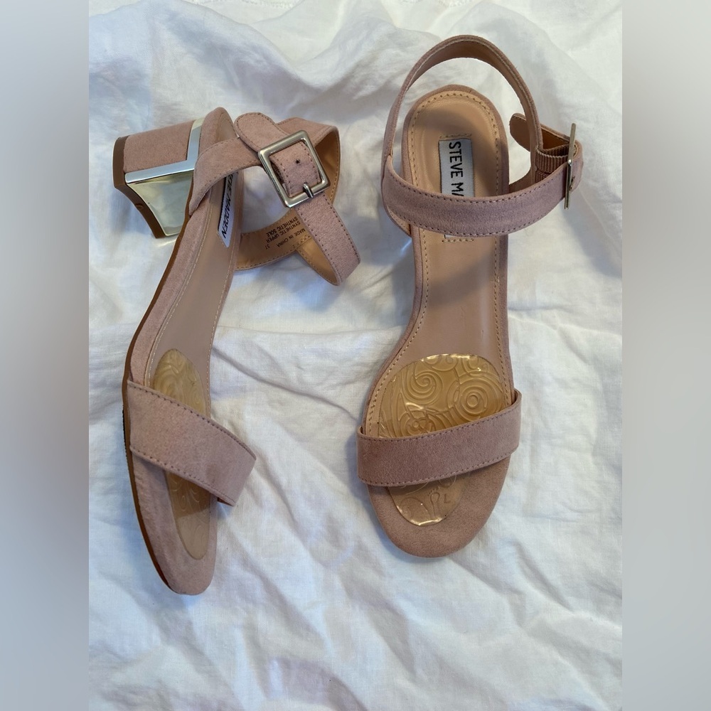 Women STEVEN MADDEN block heel pink blush sandals size 37 /‎ 6.5